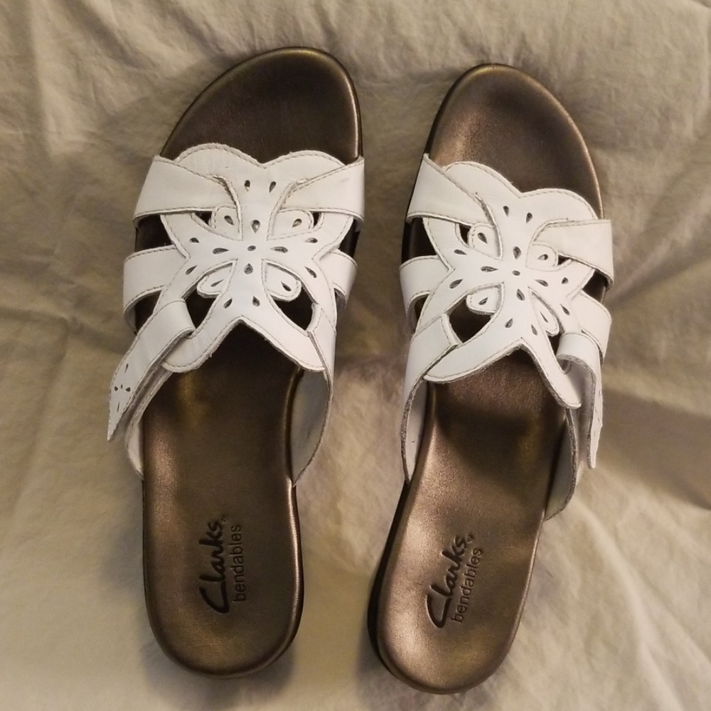 White Clarks sandals